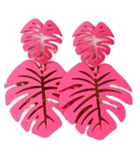 Øreringe - store hængeøreringe blade, pink